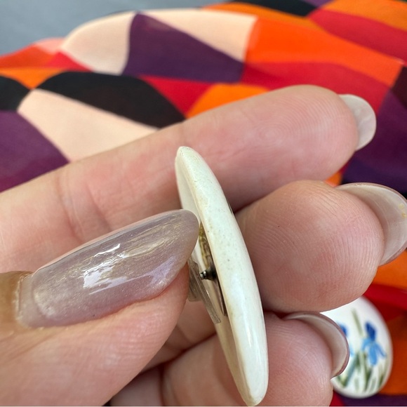 Blue Iris Hand Painted Floral Ceramic Earrings - Picture 7 of 14